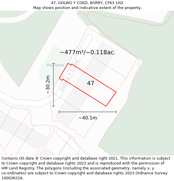 47, GOLWG Y COED, BARRY, CF63 1AD: Plot and title map