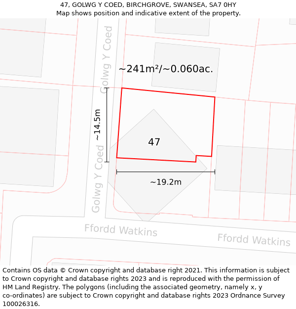 47, GOLWG Y COED, BIRCHGROVE, SWANSEA, SA7 0HY: Plot and title map