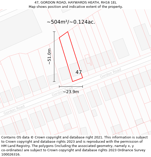 47, GORDON ROAD, HAYWARDS HEATH, RH16 1EL: Plot and title map