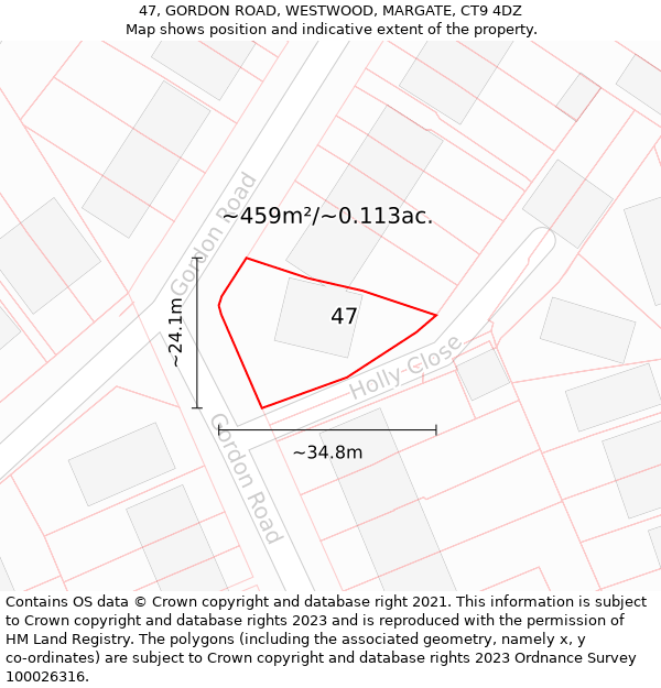 47, GORDON ROAD, WESTWOOD, MARGATE, CT9 4DZ: Plot and title map