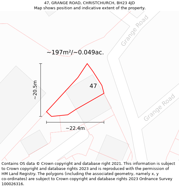 47, GRANGE ROAD, CHRISTCHURCH, BH23 4JD: Plot and title map