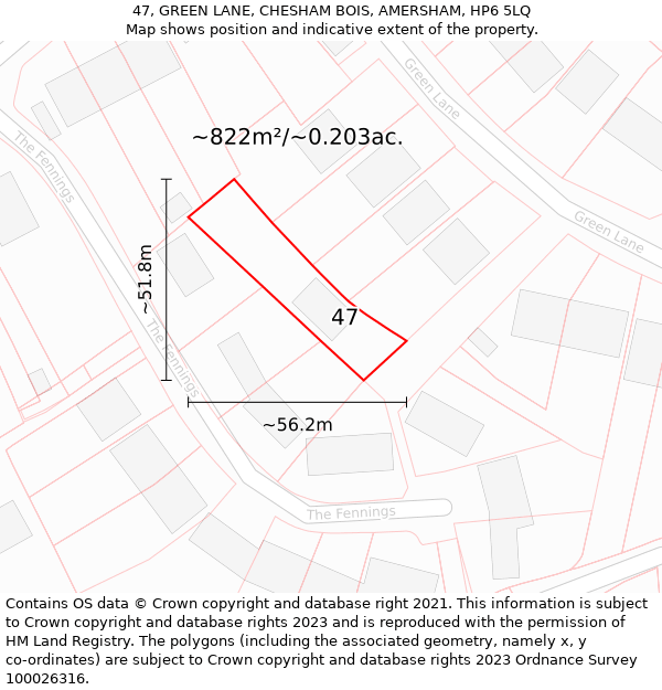 47, GREEN LANE, CHESHAM BOIS, AMERSHAM, HP6 5LQ: Plot and title map