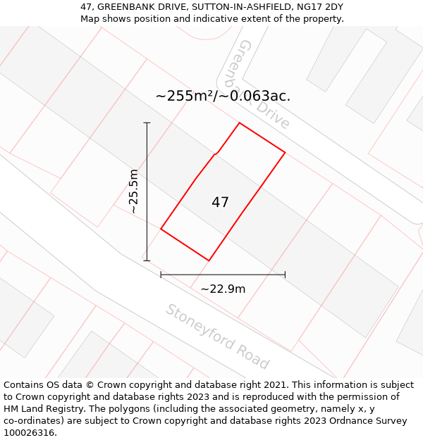 47, GREENBANK DRIVE, SUTTON-IN-ASHFIELD, NG17 2DY: Plot and title map