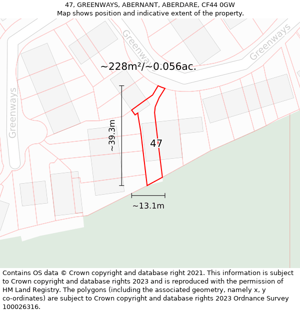 47, GREENWAYS, ABERNANT, ABERDARE, CF44 0GW: Plot and title map