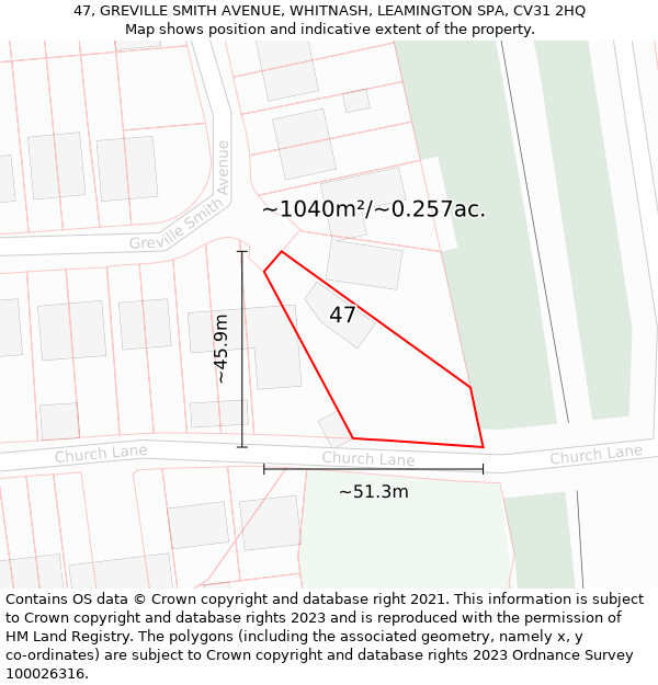 47, GREVILLE SMITH AVENUE, WHITNASH, LEAMINGTON SPA, CV31 2HQ: Plot and title map