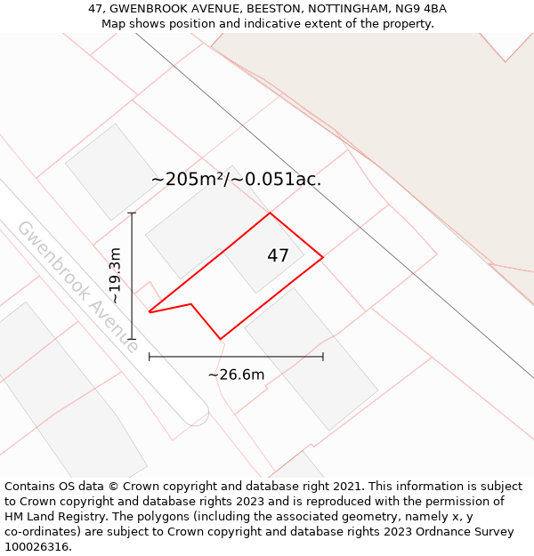 47, GWENBROOK AVENUE, BEESTON, NOTTINGHAM, NG9 4BA: Plot and title map