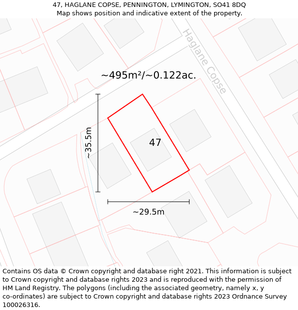 47, HAGLANE COPSE, PENNINGTON, LYMINGTON, SO41 8DQ: Plot and title map