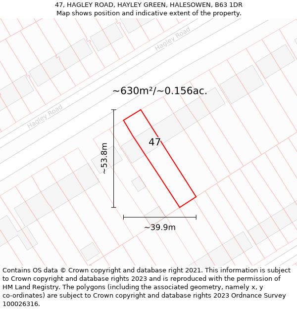 47, HAGLEY ROAD, HAYLEY GREEN, HALESOWEN, B63 1DR: Plot and title map