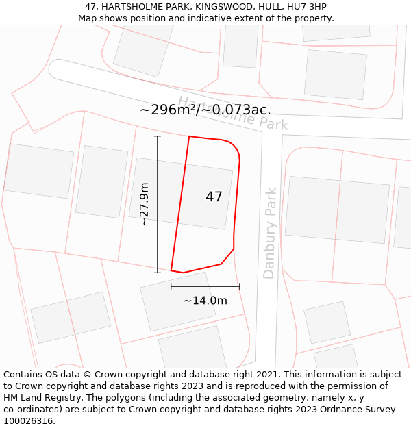 47, HARTSHOLME PARK, KINGSWOOD, HULL, HU7 3HP: Plot and title map