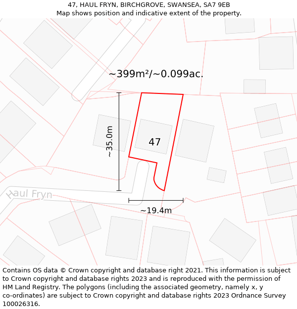 47, HAUL FRYN, BIRCHGROVE, SWANSEA, SA7 9EB: Plot and title map