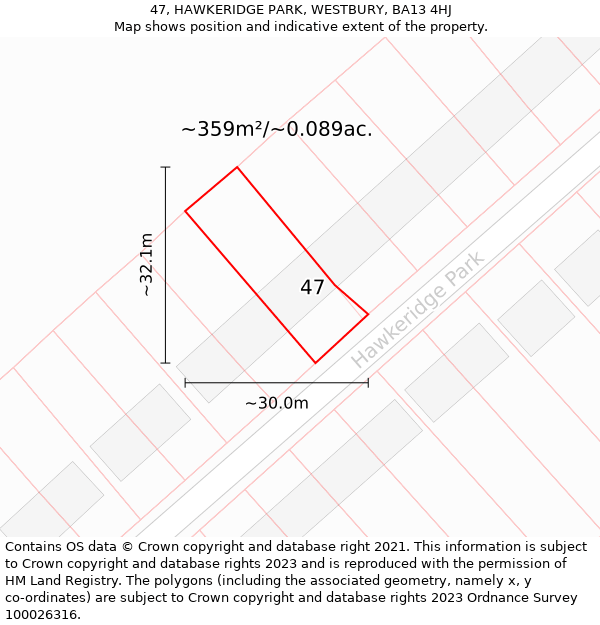 47, HAWKERIDGE PARK, WESTBURY, BA13 4HJ: Plot and title map