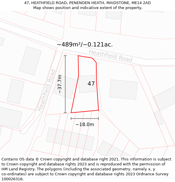 47, HEATHFIELD ROAD, PENENDEN HEATH, MAIDSTONE, ME14 2AD: Plot and title map