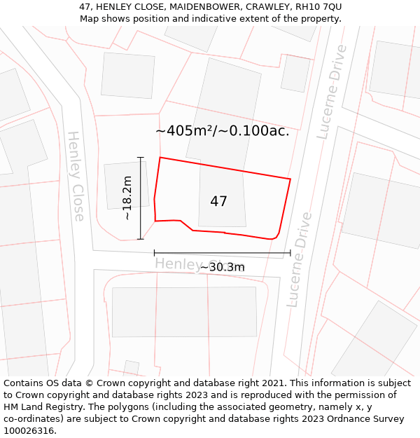 47, HENLEY CLOSE, MAIDENBOWER, CRAWLEY, RH10 7QU: Plot and title map