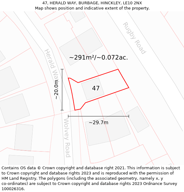 47, HERALD WAY, BURBAGE, HINCKLEY, LE10 2NX: Plot and title map