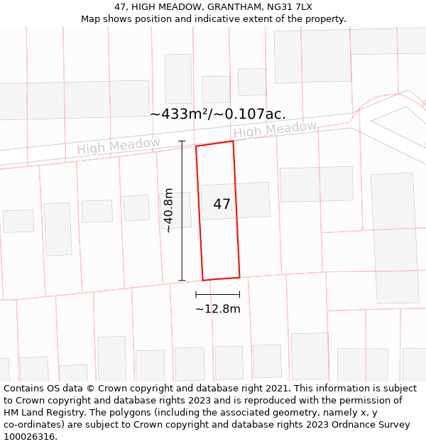 47, HIGH MEADOW, GRANTHAM, NG31 7LX: Plot and title map
