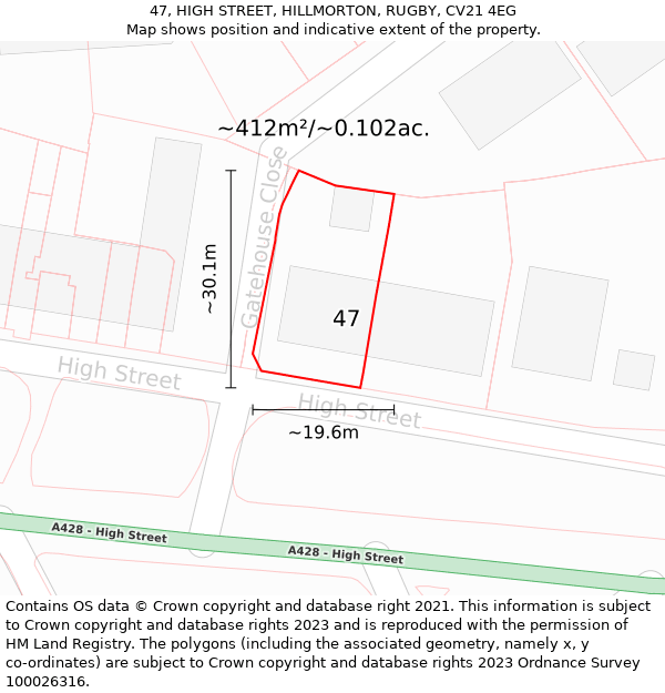 47, HIGH STREET, HILLMORTON, RUGBY, CV21 4EG: Plot and title map