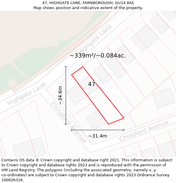 47, HIGHGATE LANE, FARNBOROUGH, GU14 8AE: Plot and title map