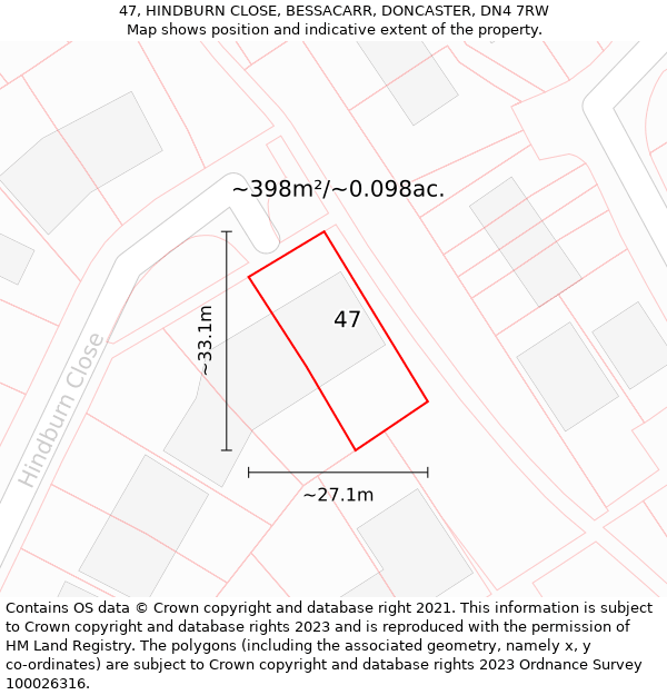 47, HINDBURN CLOSE, BESSACARR, DONCASTER, DN4 7RW: Plot and title map