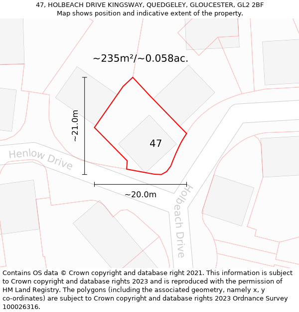 47, HOLBEACH DRIVE KINGSWAY, QUEDGELEY, GLOUCESTER, GL2 2BF: Plot and title map