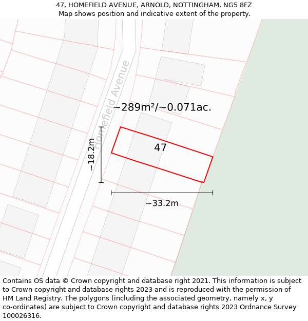 47, HOMEFIELD AVENUE, ARNOLD, NOTTINGHAM, NG5 8FZ: Plot and title map