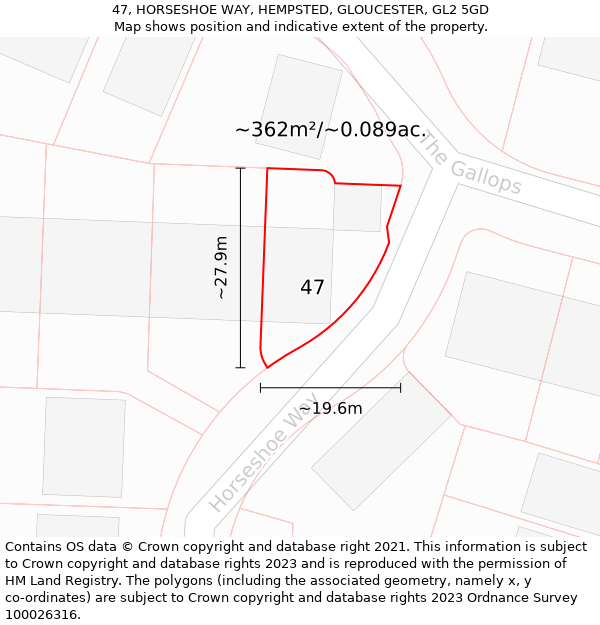 47, HORSESHOE WAY, HEMPSTED, GLOUCESTER, GL2 5GD: Plot and title map