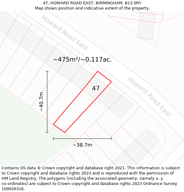 47, HOWARD ROAD EAST, BIRMINGHAM, B13 0RY: Plot and title map