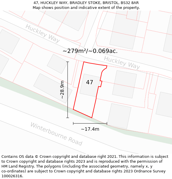 47, HUCKLEY WAY, BRADLEY STOKE, BRISTOL, BS32 8AR: Plot and title map