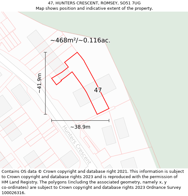 47, HUNTERS CRESCENT, ROMSEY, SO51 7UG: Plot and title map