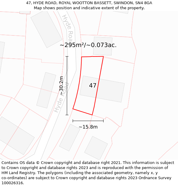 47, HYDE ROAD, ROYAL WOOTTON BASSETT, SWINDON, SN4 8GA: Plot and title map