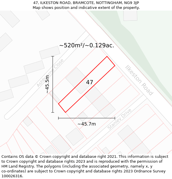 47, ILKESTON ROAD, BRAMCOTE, NOTTINGHAM, NG9 3JP: Plot and title map