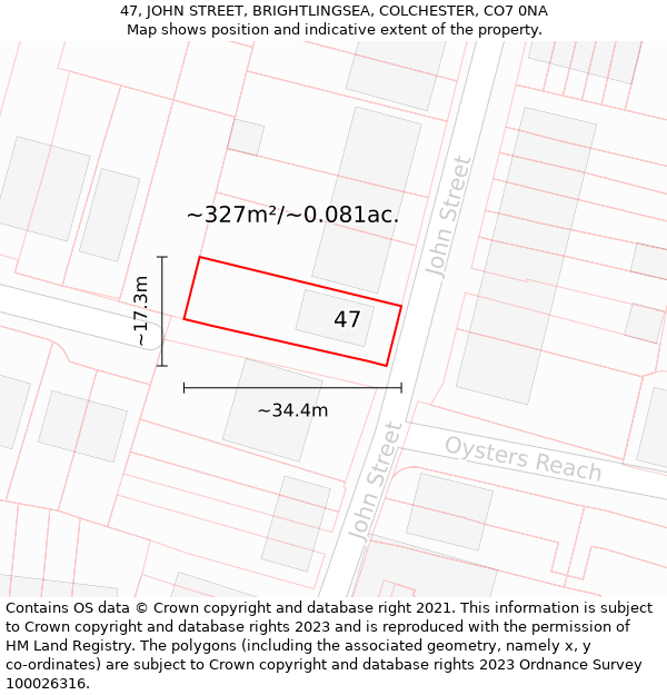 47, JOHN STREET, BRIGHTLINGSEA, COLCHESTER, CO7 0NA: Plot and title map