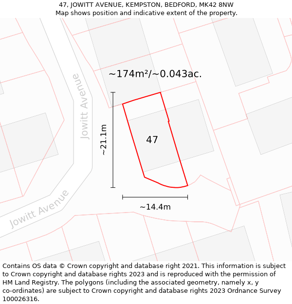 47, JOWITT AVENUE, KEMPSTON, BEDFORD, MK42 8NW: Plot and title map