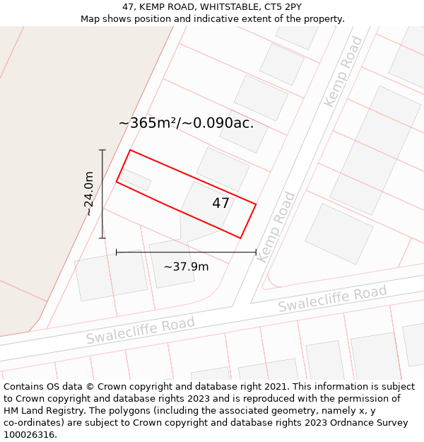 47, KEMP ROAD, WHITSTABLE, CT5 2PY: Plot and title map