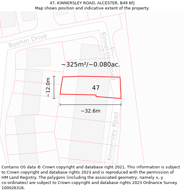 47, KINNERSLEY ROAD, ALCESTER, B49 6FJ: Plot and title map