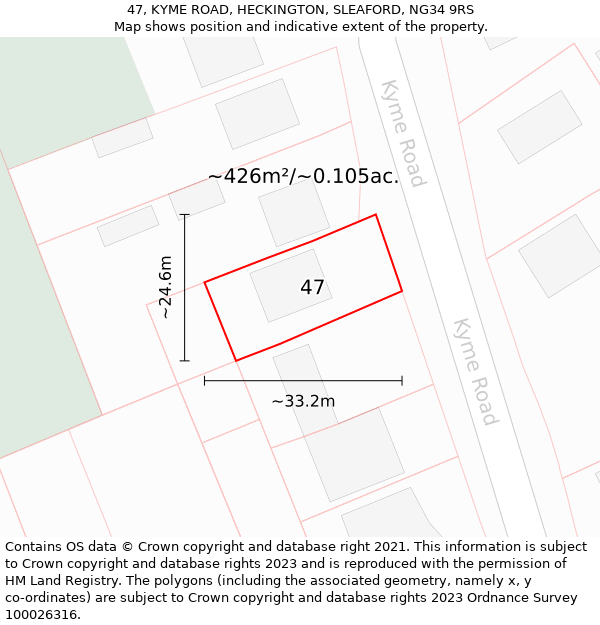 47, KYME ROAD, HECKINGTON, SLEAFORD, NG34 9RS: Plot and title map