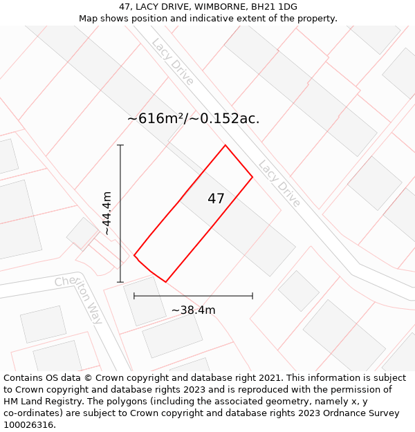 47, LACY DRIVE, WIMBORNE, BH21 1DG: Plot and title map