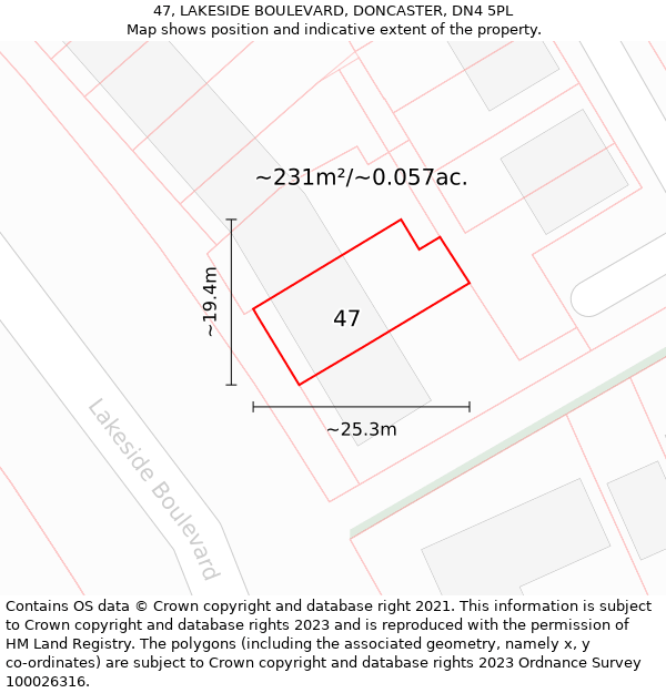 47, LAKESIDE BOULEVARD, DONCASTER, DN4 5PL: Plot and title map