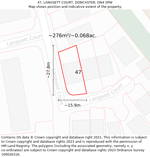 47, LANGSETT COURT, DONCASTER, DN4 5PW: Plot and title map