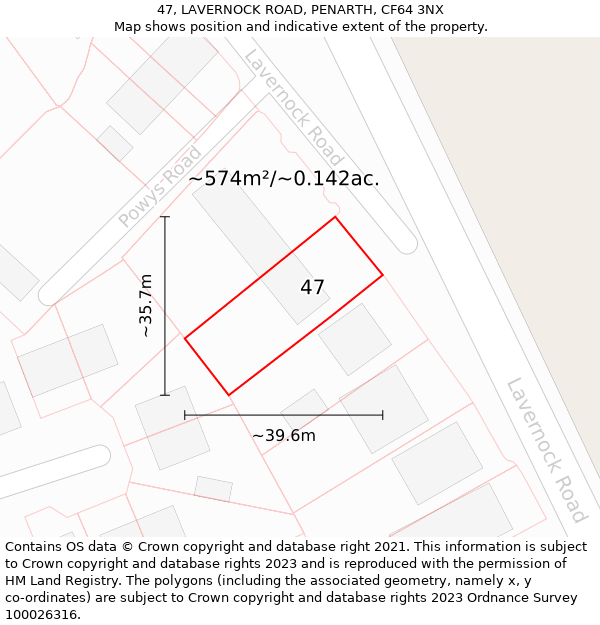 47, LAVERNOCK ROAD, PENARTH, CF64 3NX: Plot and title map