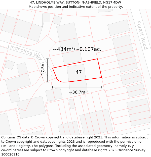 47, LINDHOLME WAY, SUTTON-IN-ASHFIELD, NG17 4DW: Plot and title map