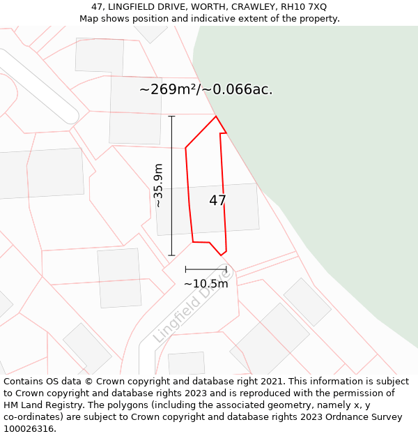 47, LINGFIELD DRIVE, WORTH, CRAWLEY, RH10 7XQ: Plot and title map