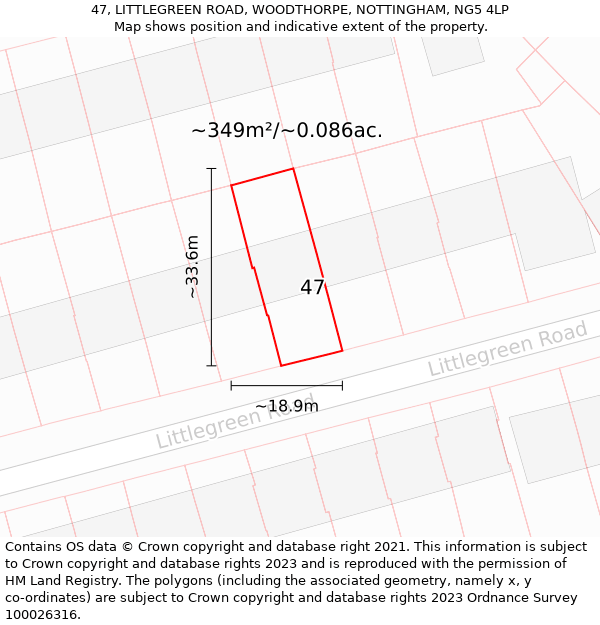 47, LITTLEGREEN ROAD, WOODTHORPE, NOTTINGHAM, NG5 4LP: Plot and title map