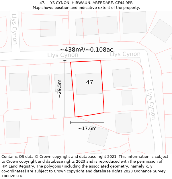 47, LLYS CYNON, HIRWAUN, ABERDARE, CF44 9PR: Plot and title map