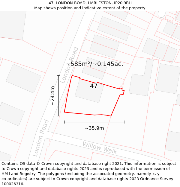 47, LONDON ROAD, HARLESTON, IP20 9BH: Plot and title map