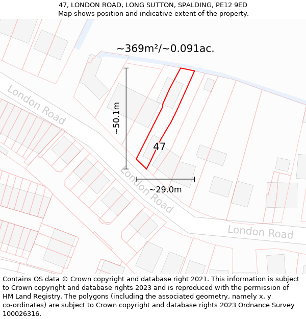 47, LONDON ROAD, LONG SUTTON, SPALDING, PE12 9ED: Plot and title map