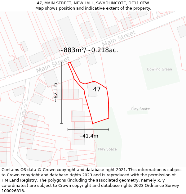 47, MAIN STREET, NEWHALL, SWADLINCOTE, DE11 0TW: Plot and title map