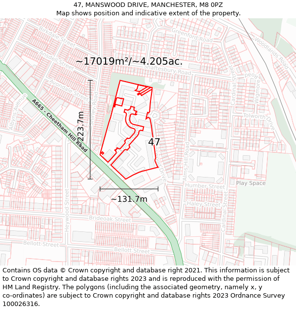47, MANSWOOD DRIVE, MANCHESTER, M8 0PZ: Plot and title map