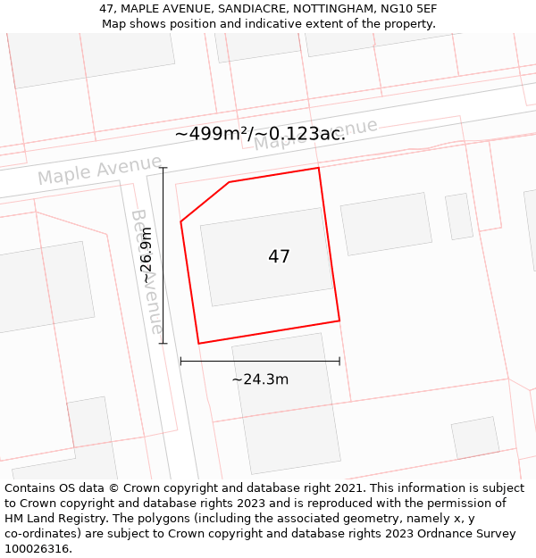 47, MAPLE AVENUE, SANDIACRE, NOTTINGHAM, NG10 5EF: Plot and title map