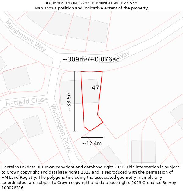 47, MARSHMONT WAY, BIRMINGHAM, B23 5XY: Plot and title map