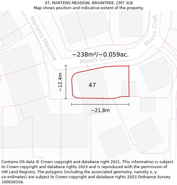 47, MARTENS MEADOW, BRAINTREE, CM7 3LB: Plot and title map